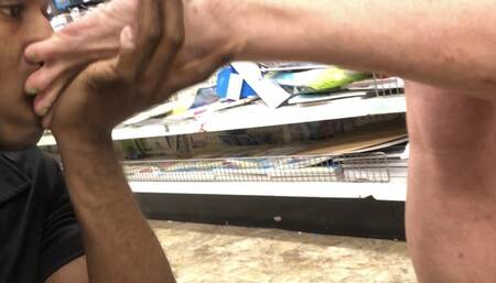 Mature soles in black strapped slides