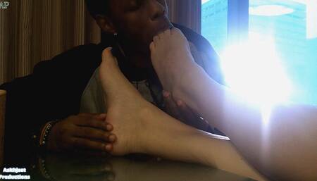 Aria James' Fantasy Fulfilled: Having Her Feet Worshipped By A Black Man (Angle 3)