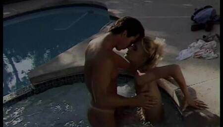 Pretty Tight Blonde Babe Gives Head and Takes a Hard Cock and Facial Poolside