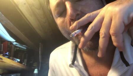Smoking in Polo Shirt