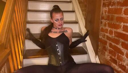 Mistress fucks herself with her own strap on squirting POV