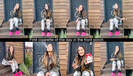 First cigarette of the day in the front porch