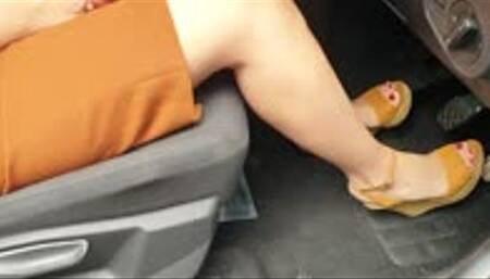 Driving to work in her Wedges - Driver View (WMV Format)