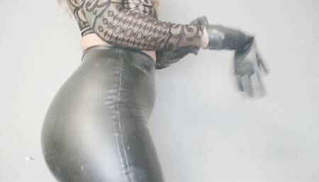 Latex gloves and latex skirt worshipping - POV facesitting with latex skirt