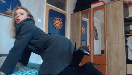 teasing you with my trench coat and high heels latex boots