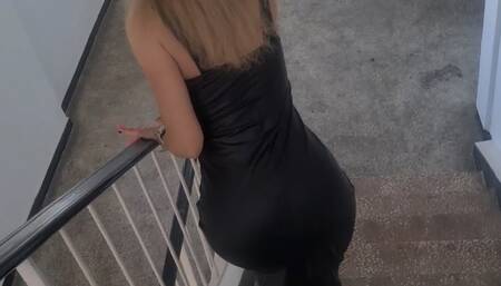 outdoor, teasing you with my shiny tight dress and smoking in the car