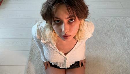 POV blowjob on black cock in a short skirt