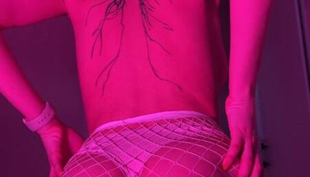 Twerking in fishnet tights and titsjob with ahegao