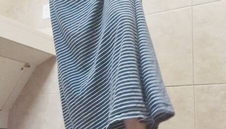 Peekaboo calves in airport restroom