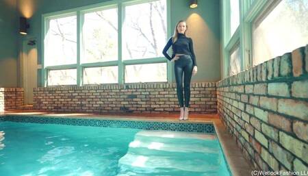 Gigi Gets Wet Wearing Leggings and a Sweater