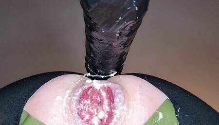 Machine dildo with green tape 2