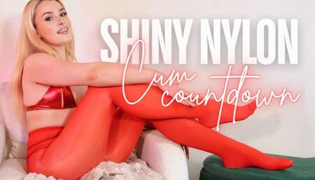 SHINY NYLON CUM COUNTDOWN STOCKING FOOT WORSHIP JOI