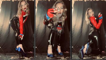 Your sexy leather Queen smokes 2 marlboro 100 at once in high heels while u sit on the floor like a good dog