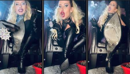 Human ashtray step-son watch step-mommy smoking a Marlboro red