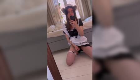 Trans Cat-girl Maid Gets Distracted and Fucks Dildo