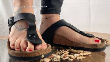 A crushing experience in Birkenstock Gizeh Sandals - Peanut crush, Upskirt POV and underglass views