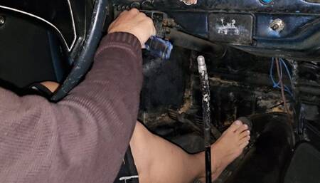 Trying to start the car barefoot