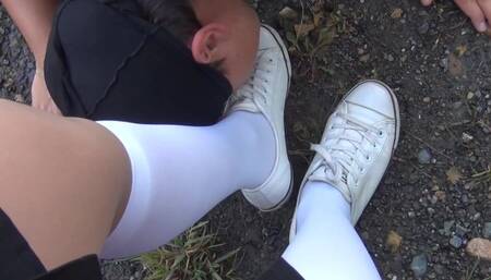 Schoolgirl femdome lick kiss shoes and sniff feet worship foot fetish