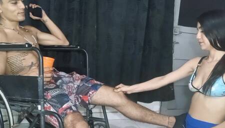 My Step Brother Is in a Wheelchair and Needs Help with His Dick - Homemade Sex with My Horny Stepbrother