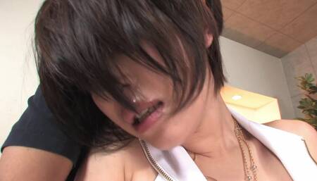 Three horny men play with hot Japanese girl's delicious hairy pussy