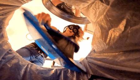 Tiny guy scooped up and dumped in the trash (small version)