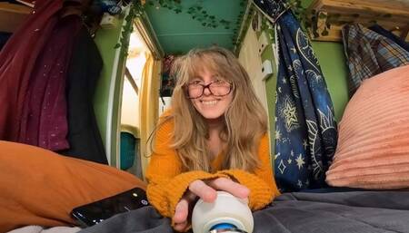 Giantess tape tiny thieving man for a Hitachi ride