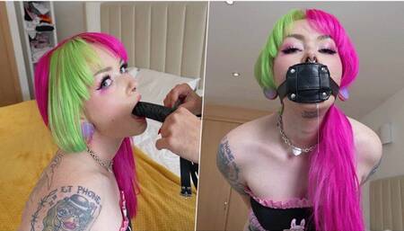 Mimi's Intense Struggle: Choking and Drooling Through the Penis Gag! (4K)