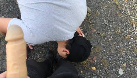 Slave blowjob misstress in black stockings femdome