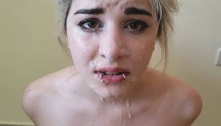 My hands are Tied! Sloppy Face Fuck with Huge Facial