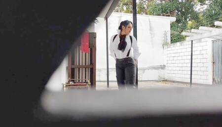 Step-Mother Ama K punishes her step-son for spying her to jerk off