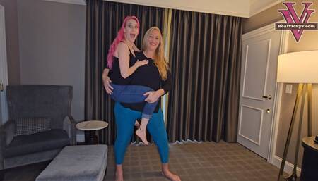 Amazon Seechell makes Vicky jump then lifts her with ease- 1080p