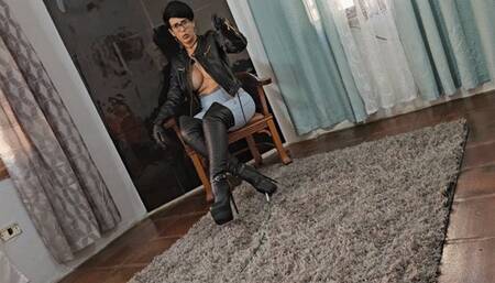 AFQ Lick my boots and feel my whip by Goddess Milah on her Tajna Heels Punishment boots