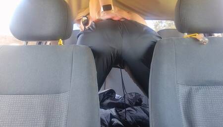masturbate thru nylon wind pants in the car
