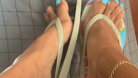 Flip Flops & Toe Teasing His Package