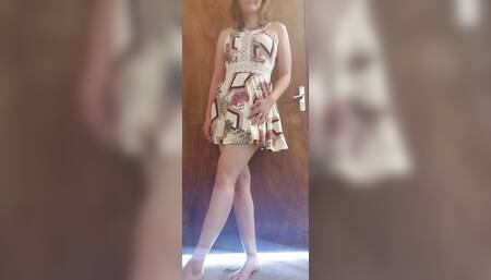 Playful in sexy dress gets the urge masturbating