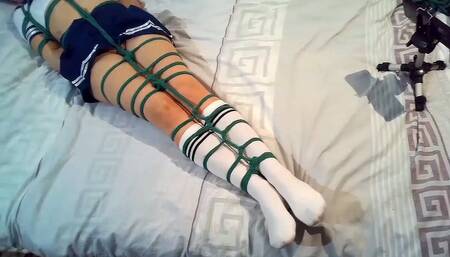 Sofi in a schoolgirl costume tied with green ropes_POV_Part 1