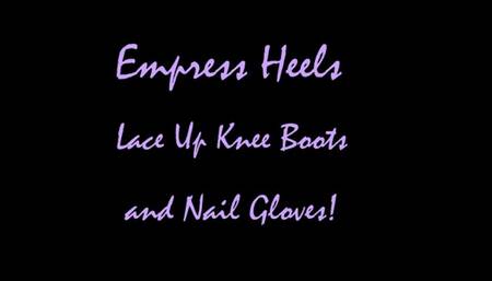 Empress Heels Lace Up Knee Boots and Black Leather Nail Gloves SQ-mp4