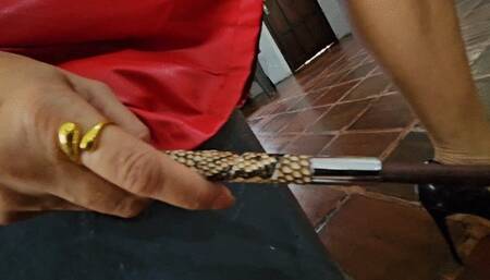 Katherine wild whipping on classic black stilettos