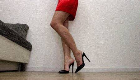Shoeplay in red dress