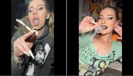 2 Clips 1st smoking a Marlboro red with black lips 2nd speed smoking a Marlboro 100