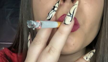 Red lipstick smoking big puffy cigarettes