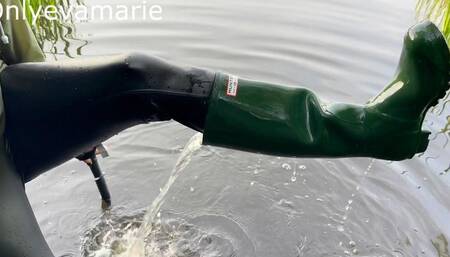 Green Hunter Wellies In Lake