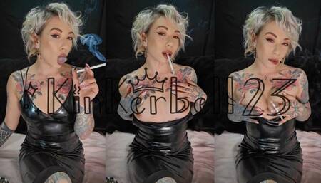 Tit play whilst smoking in Leather dress - Kinkerbell23