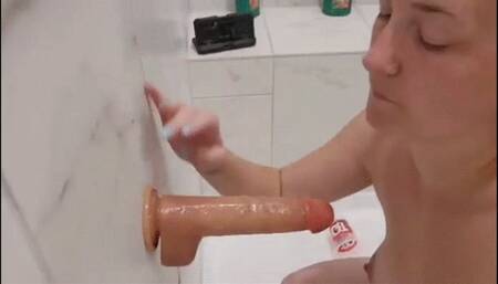 POV Shower Play: Deepthroat and Pussy Stuffing with Suction Dildo