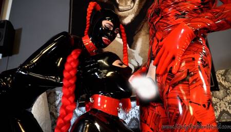 Lola made to suck the Rubbermasters Cock and Latex Laras Rubberpussy\n
