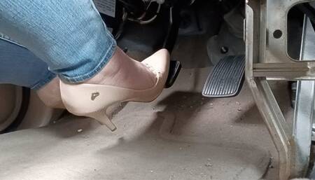 Driving Taupe 5inch pointed toed spike heel pumps