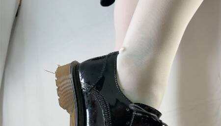 A Shoejob Date with a Schoolgirl - Footjob, CBT and severe Shoejob in white Nylons and Doc Martens - Bodycam - 4k