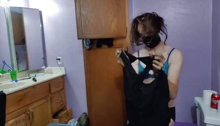 Trying on clothes in bathroom with some anal object play