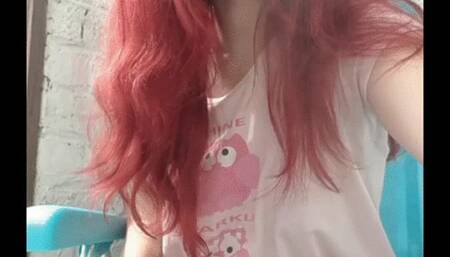 Smoking and pissing on chair ( female pee desperation )