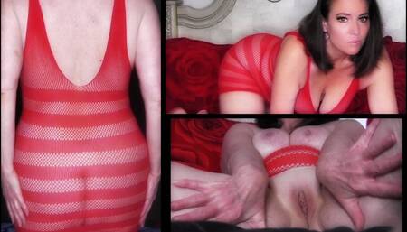 MILF Nikki In Sexy Red Lingerie Masturbating On Trunk and Bed